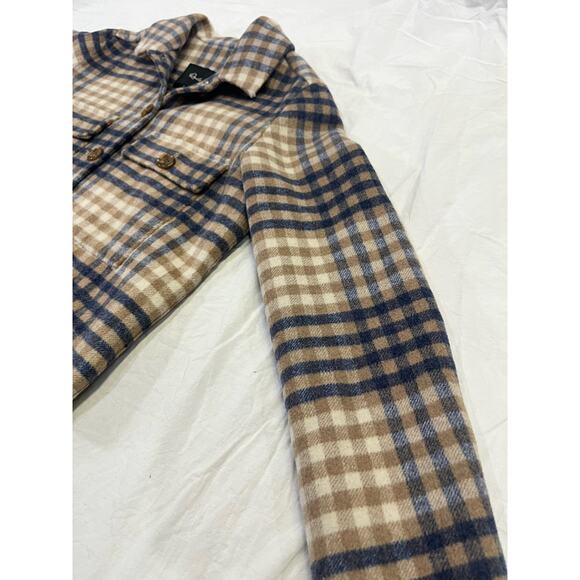 Rails Steffi Plaid Cropped Jacket, Size Small, Flannel Wool Blend, Blue/Beige - Picture 7 of 13